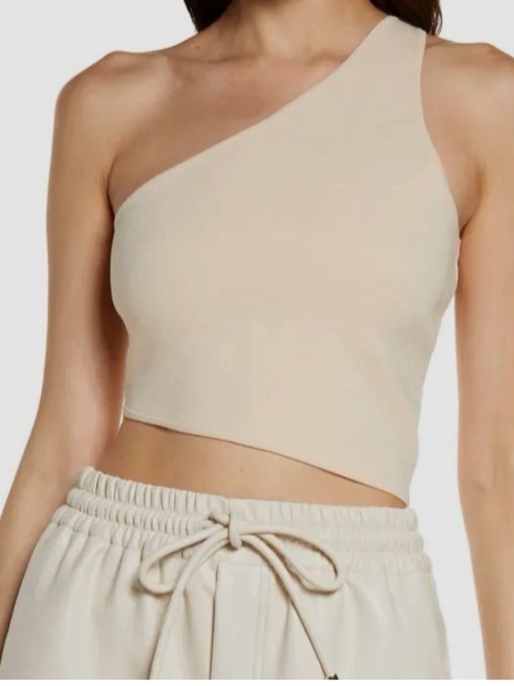 A.L.C. One-Shoulder Cream Asymmetric Crop Top